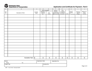 Document preview: DOT Form 570-021 Part II Application and Certificate for Payment - Washington