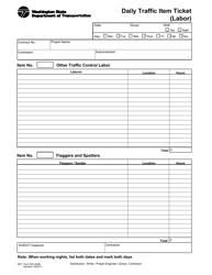 Document preview: DOT Form 591-020B Daily Traffic Item Ticket (Labor) - Washington