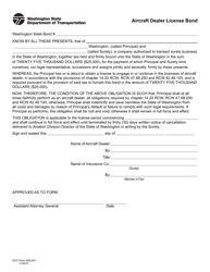 Document preview: DOT Form 900-041 Aircraft Dealer License Bond - Washington