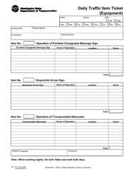Document preview: DOT Form 591-020A Daily Traffic Item Ticket (Equipment) - Washington