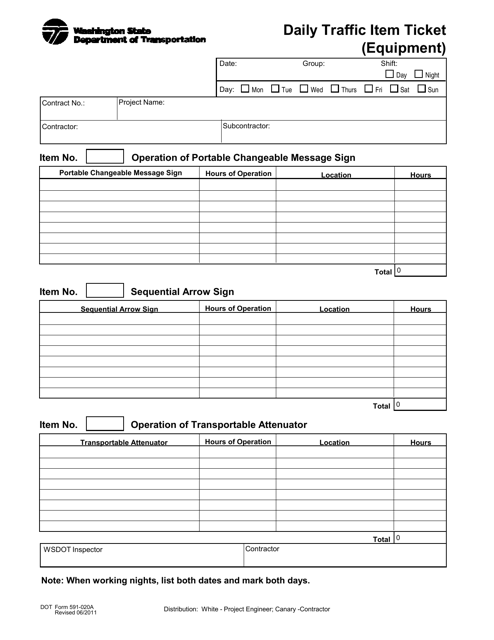 DOT Form 591-020A  Printable Pdf