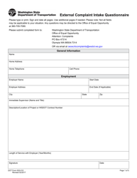 Document preview: DOT Form 830-010 External Complaint Intake Questionnaire - Washington