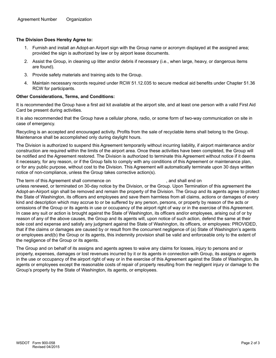 DOT Form 900-058 Adopt-An-airport Agreement for Volunteers - Washington, Page 2