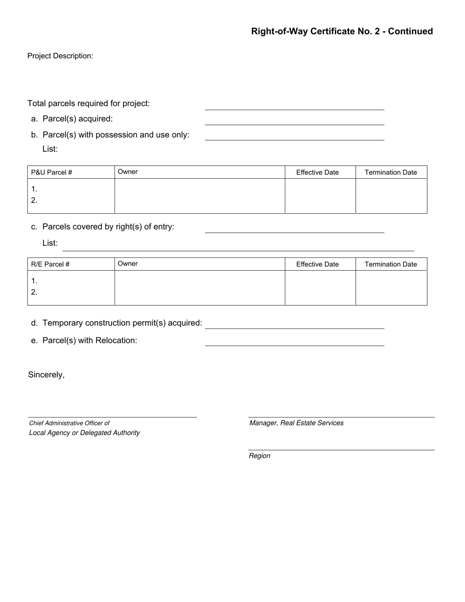 Appendix 25.150 Right-Of-Way Certificate No. 2 - Washington, Page 2