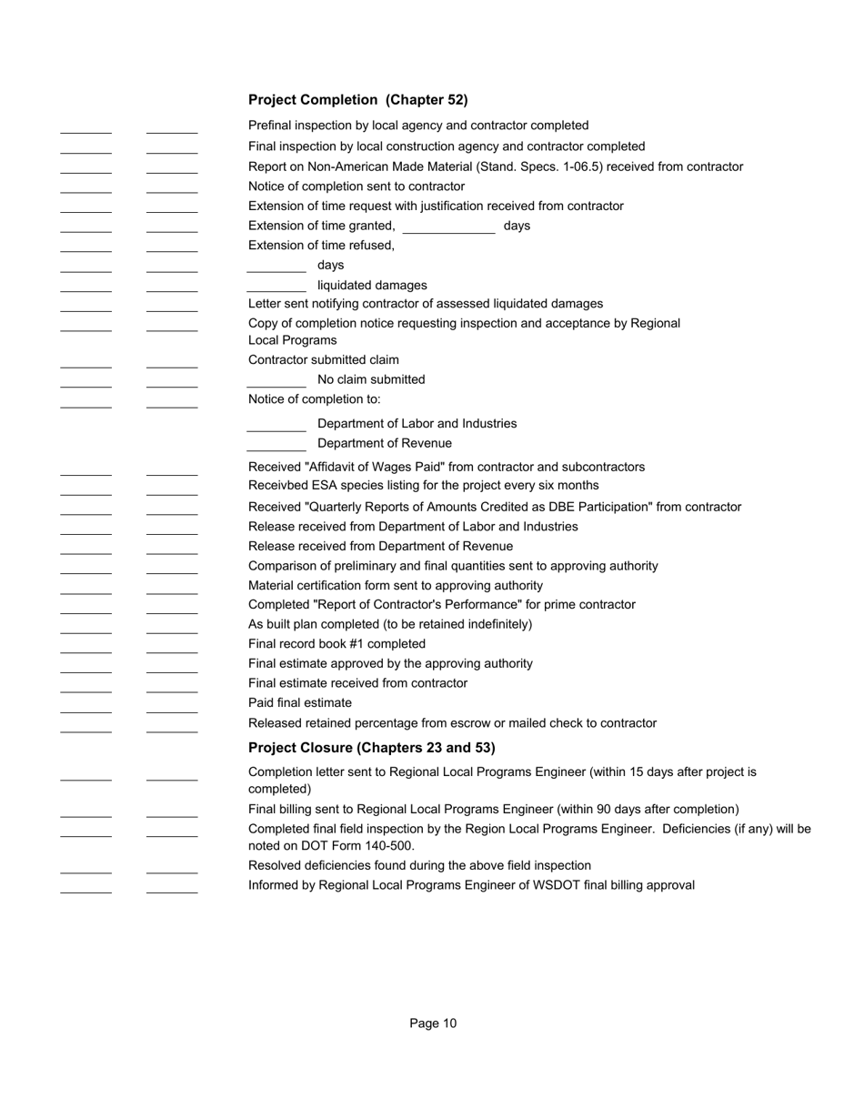 Appendix 14.52 Project Development Checklist - Washington, Page 10