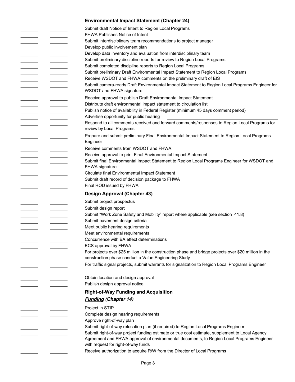 Appendix 14.52 Project Development Checklist - Washington, Page 3