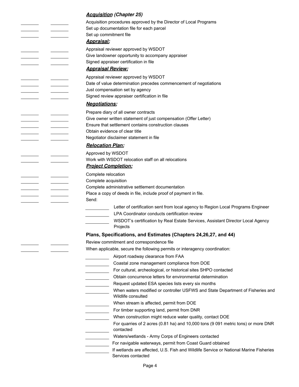 Appendix 14.52 Project Development Checklist - Washington, Page 4