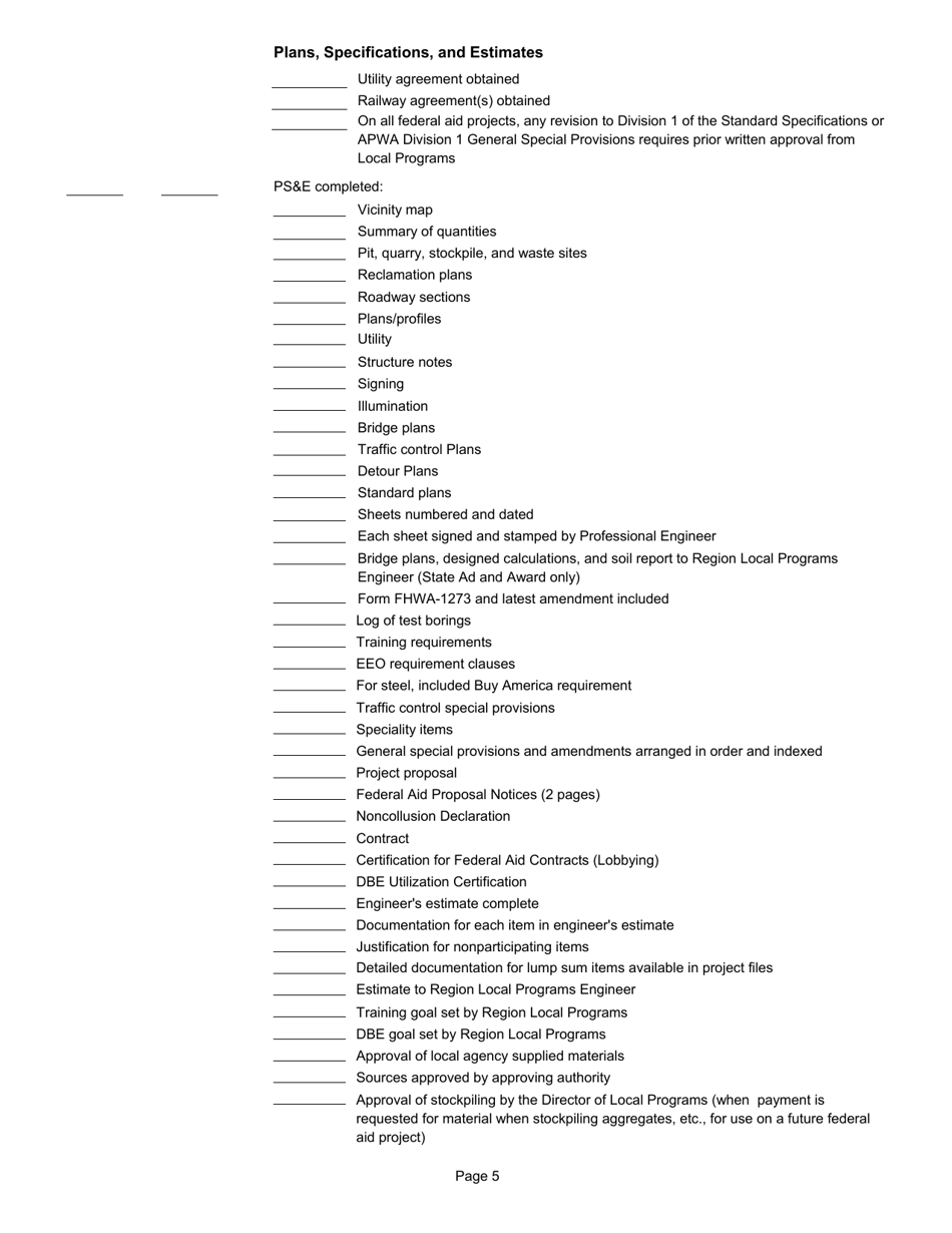 Appendix 14.52 Project Development Checklist - Washington, Page 5