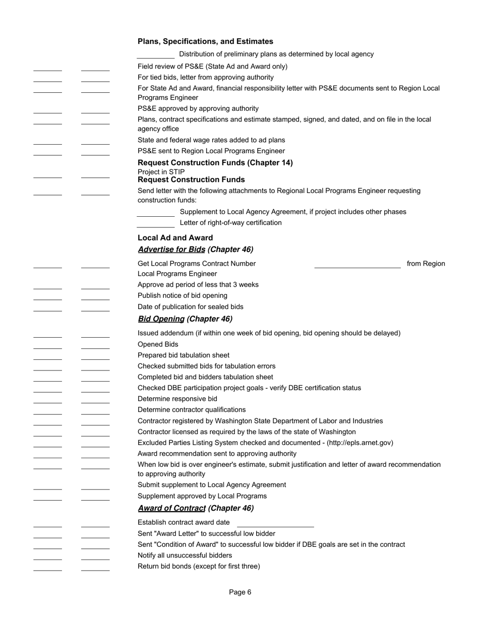 Appendix 14.52 Project Development Checklist - Washington, Page 6