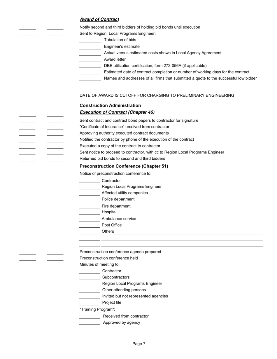 Appendix 14.52 Project Development Checklist - Washington, Page 7