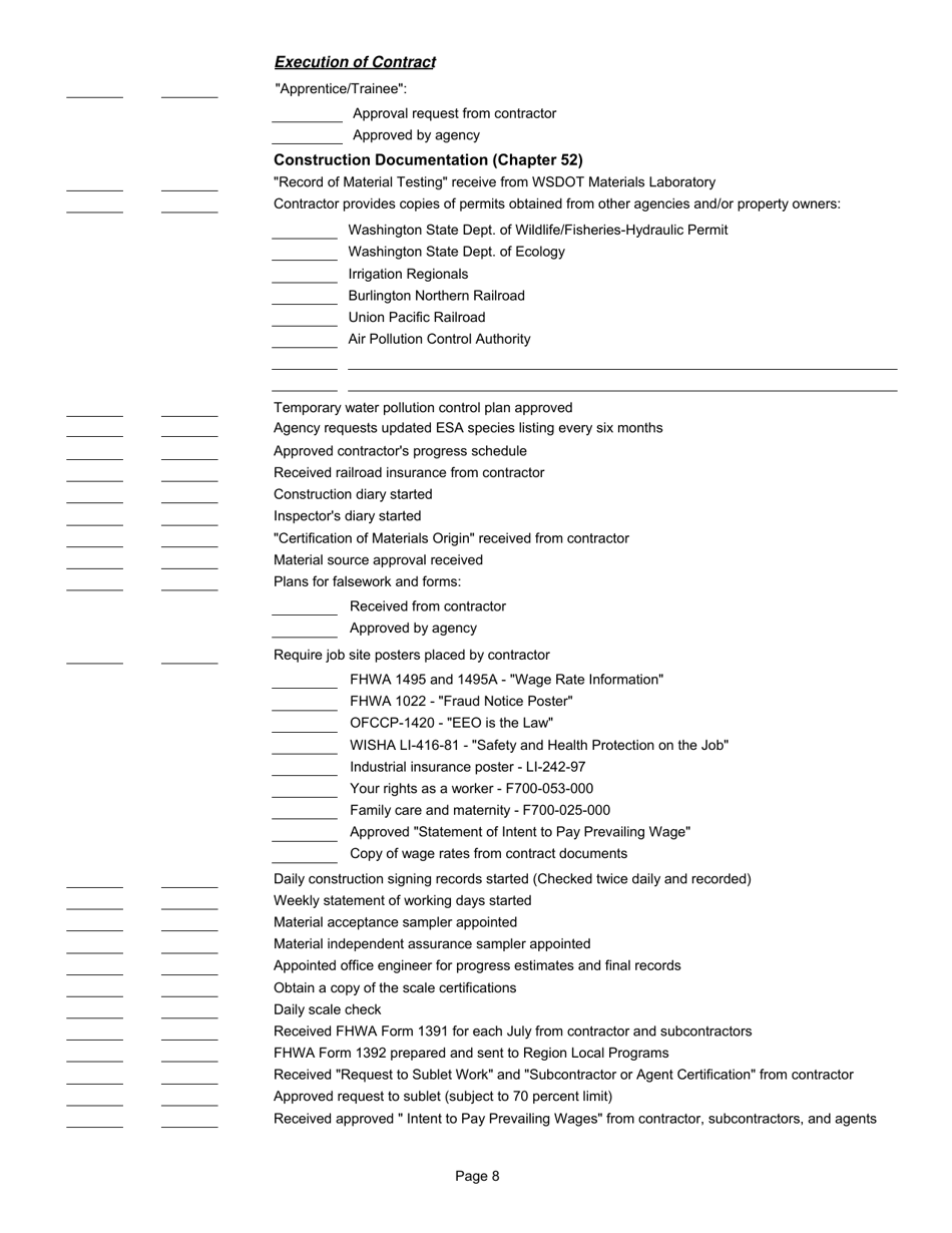 Appendix 14.52 Project Development Checklist - Washington, Page 8