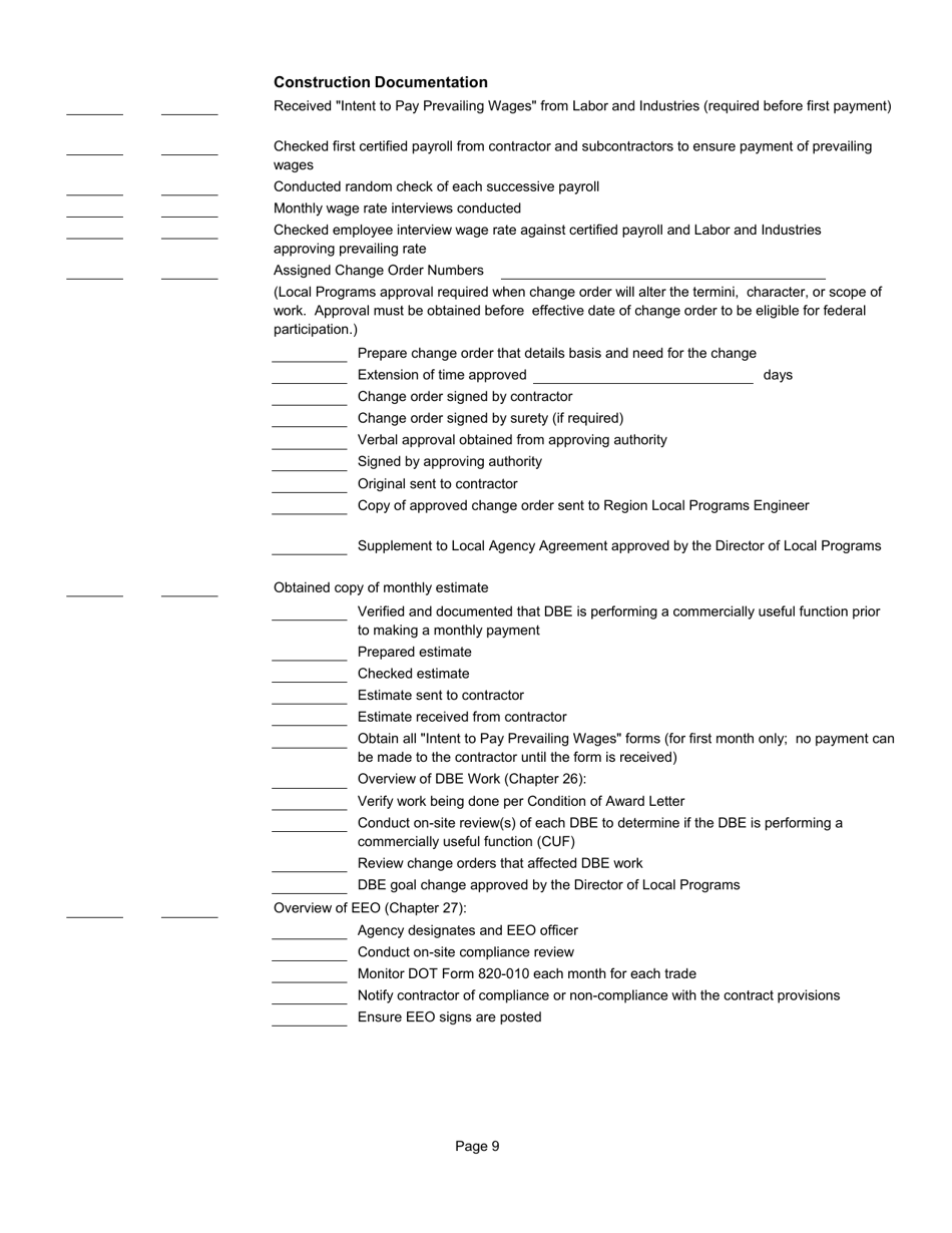Appendix 14.52 Project Development Checklist - Washington, Page 9