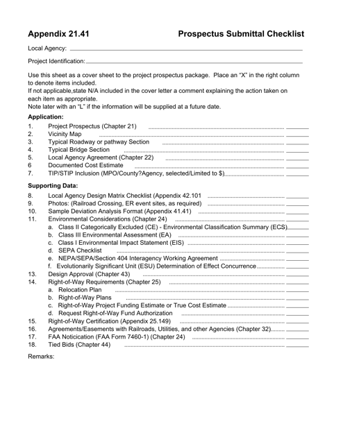 Appendix 21.41 Prospectus Submittal Checklist - Washington