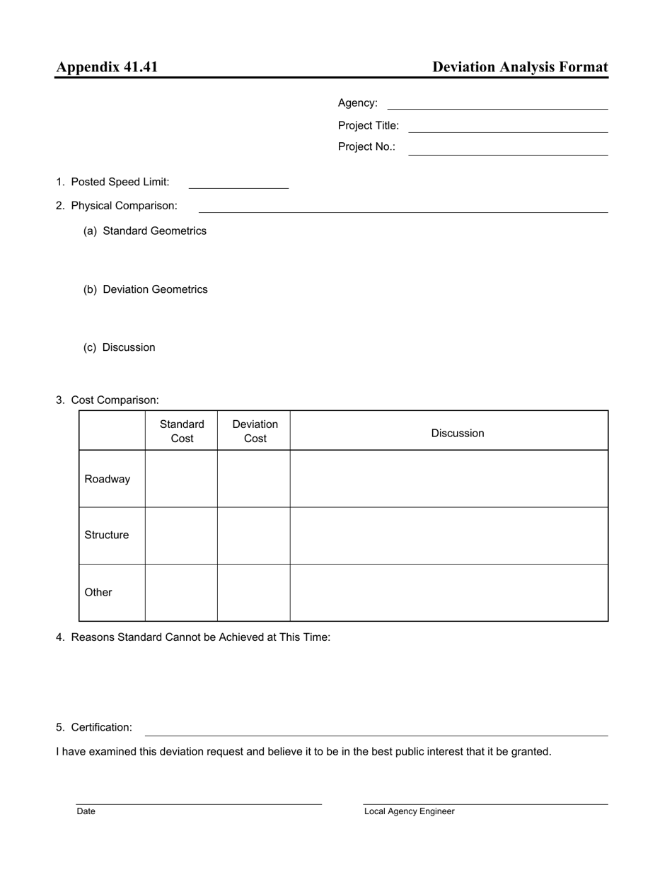 Appendix 41.41 Deviation Analysis Format - Washington, Page 1