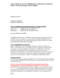 Formulario RES-511A Carta Conjunta De Aviso De Elegibilidad Para Reubicacion Y Garantia De 90 Dias - (Casa Movil Propia Y Sitio De Alquiler) - Washington (Spanish)