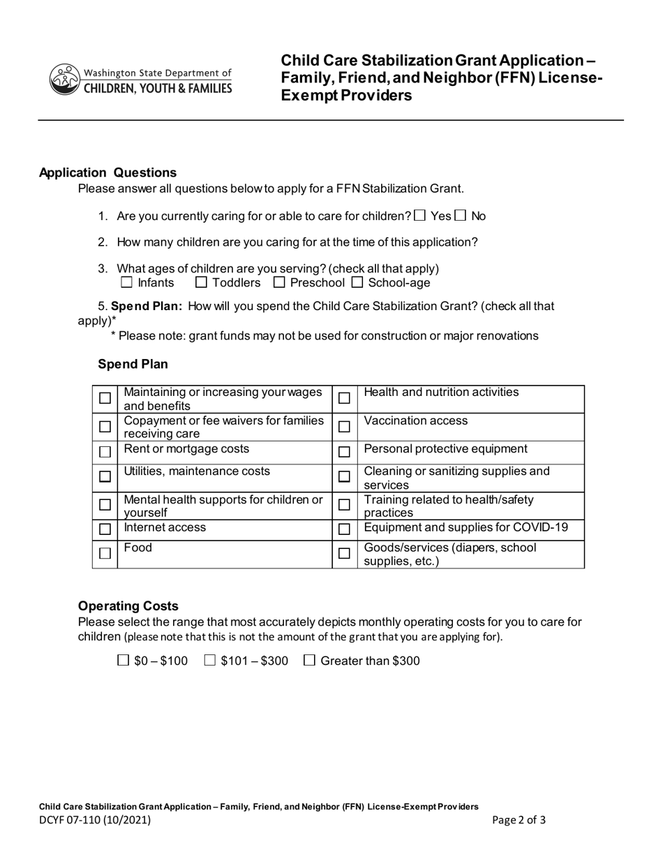 DCYF Form 07110 Fill Out, Sign Online and Download Fillable PDF