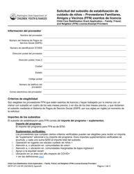 Document preview: DCYF Formulario 07-110 Solicitud Del Subsidio De Estabilizacion De Cuidado De Ninos - Proveedores Familiares, Amigos Y Vecinos (Ffn) Exentos De Licencia - Washington (Spanish)
