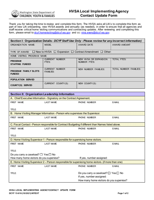 DCYF Form 15-016  Printable Pdf