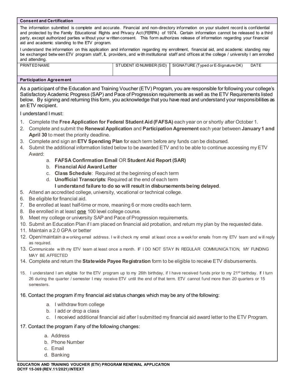 DCYF Form 15-369 Education and Training Voucher (Etv) Program Renewal Application - Washington, Page 2