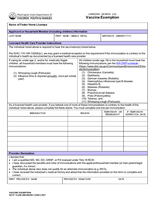 DCYF Form 15-455  Printable Pdf