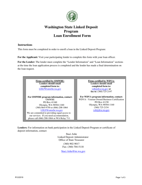 Loan Enrollment Form - Washington State Linked Deposit Program - Washington Download Pdf
