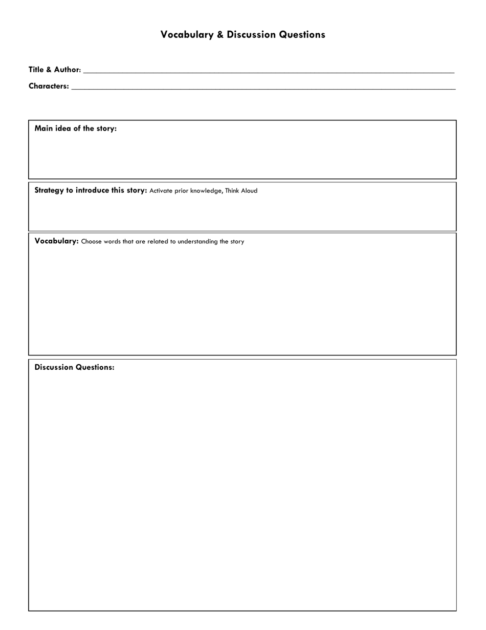 Third Read Discussion Questions and Vocabulary Template - Washington, Page 1