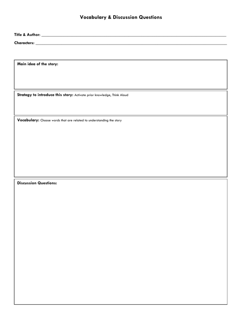 Third Read Discussion Questions and Vocabulary Template - Washington Download Pdf