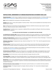 Document preview: Amendment of Foreign Registration Statement Rcw 23.95 - Washington