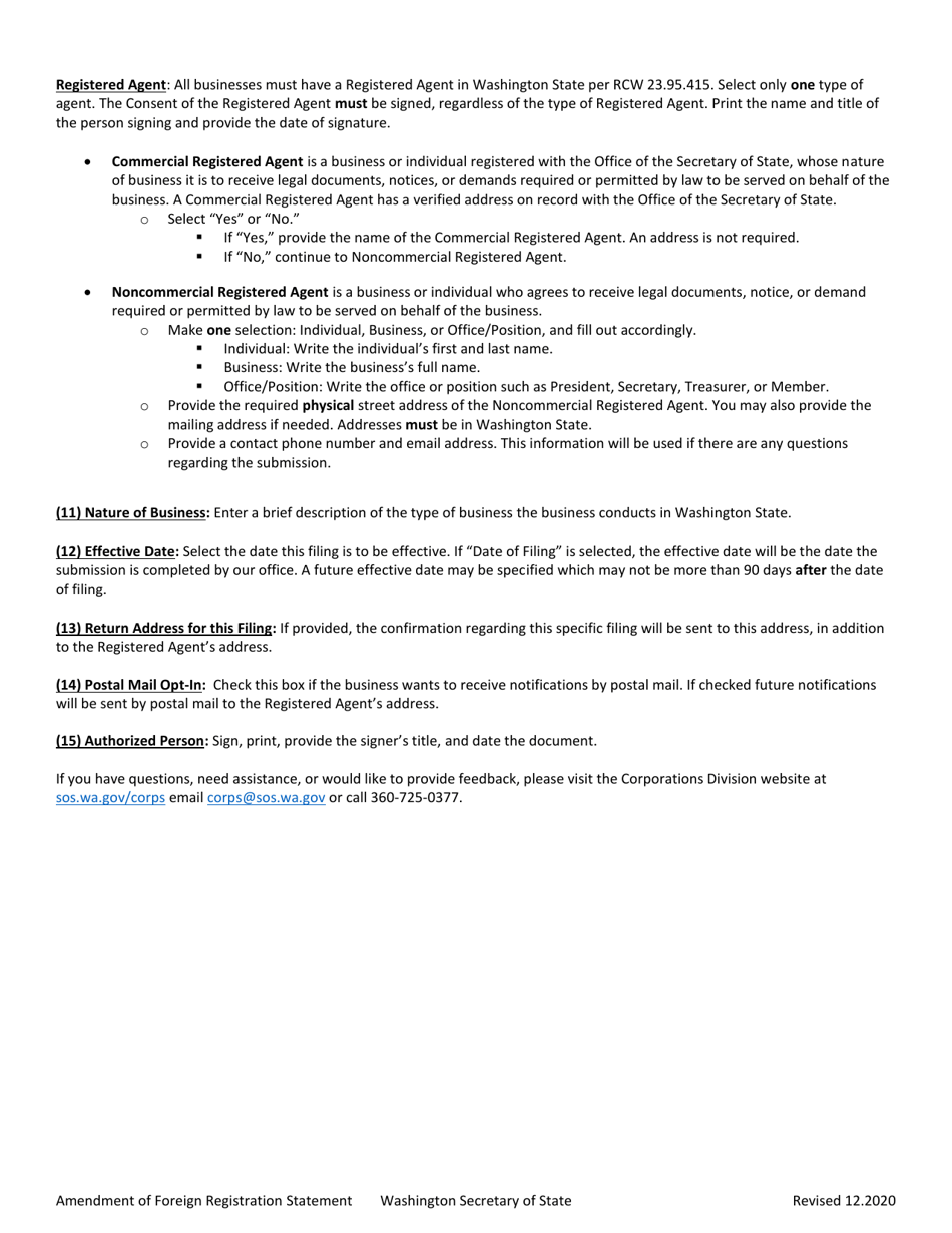 Amendment of Foreign Registration Statement Rcw 23.95 - Washington, Page 2