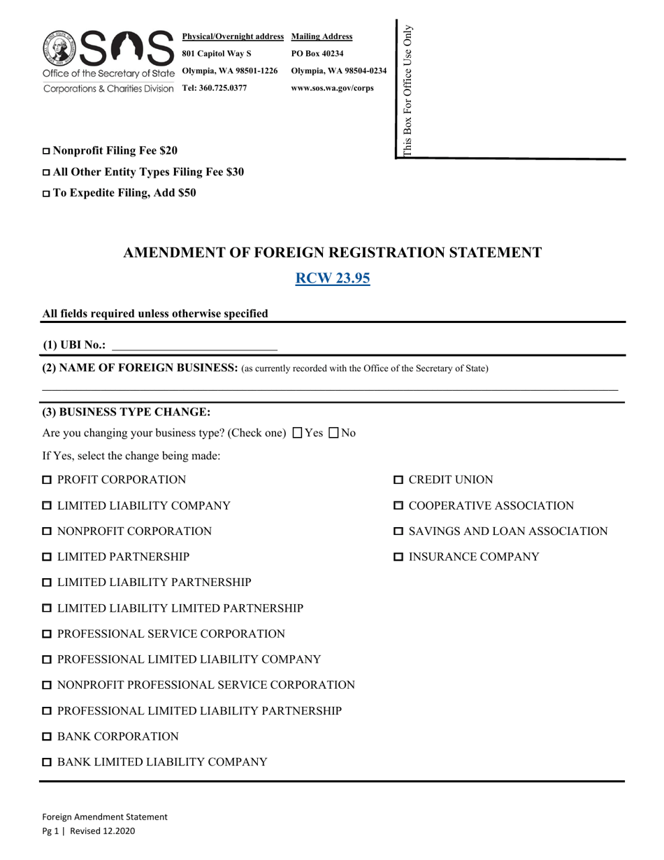 Amendment of Foreign Registration Statement Rcw 23.95 - Washington, Page 3