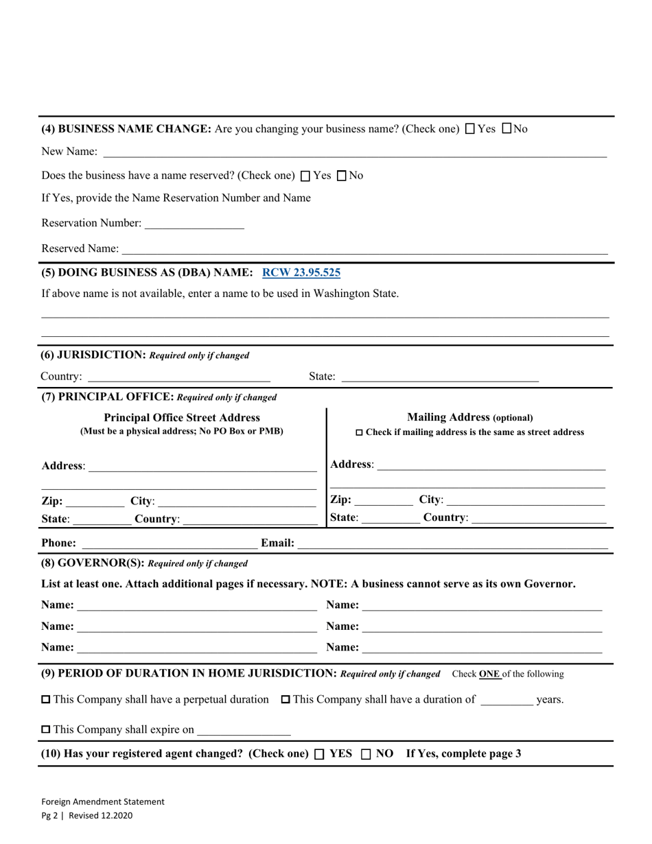 Washington Amendment of Foreign Registration Statement Rcw 23.95 - Fill ...