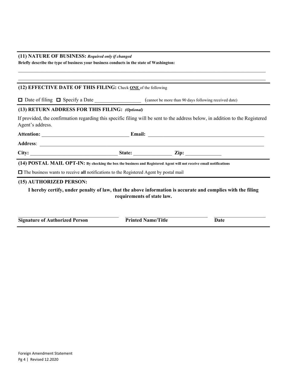 Washington Amendment Of Foreign Registration Statement Rcw 23.95 - Fill 