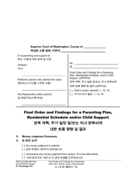 Form FL Parentage333 Final Order Ad Findings for Parenting Plan, Residential Schedule, and/or Child Support - Washington (English/Korean)