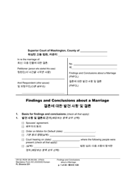 Form FL Divorce231 Findings and Conclusions About a Marriage - Washington (English/Korean)