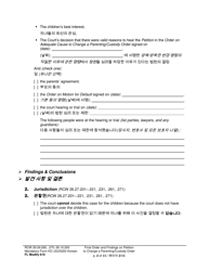 Form FL Modify610 Final Order and Findings on Petition to Change a Parenting Plan, Residential Schedule or Custody Order - Washington (English/Korean), Page 2