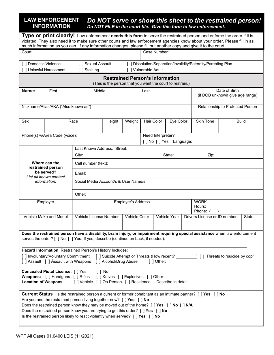 Form WPF All Cases01.0400 Law Enforcement Information Sheet - Washington, Page 1