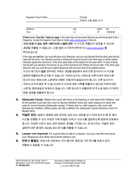 Form FL Modify600 Summons: Notice About Petition to Change a Parenting Plan, Residential Schedule or Custody Order - Washington (English/Korean), Page 3