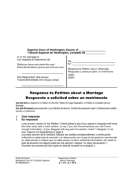 Document preview: Form FL Divorce211 Response to Petition About a Marriage - Washington (English/Spanish)