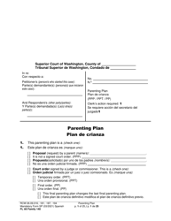 Form FL All Family140 Parenting Plan - Washington (English/Spanish)