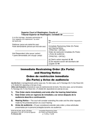 Document preview: Form FL Divorce222 Immediate Restraining Order (Ex Parte) and Hearing Notice - Washington (English/Spanish)
