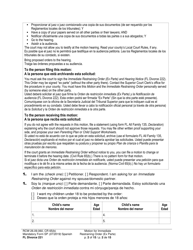 Form FL Divorce221 Motion for Immediate Restraining Order (Ex Parte) - Washington (English/Spanish), Page 2