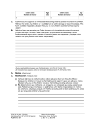 Form FL Divorce221 Motion for Immediate Restraining Order (Ex Parte) - Washington (English/Spanish), Page 3