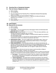 Form FL Parentage333 Final Order and Findings for a Parenting Plan, Residential Schedule and/or Child Support - Washington (English/Spanish), Page 9