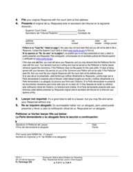 Form FL Parentage330 Summons: Notice About Petition for Parenting Plan, Residential Schedule and/or Child Support - Washington (English/Spanish), Page 3
