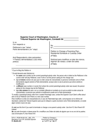 Document preview: Form FL Modify601 Petition to Change a Parenting Plan, Residential Schedule or Custody Order (Ptmd) - Washington (English/Spanish)