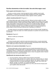 Instrucciones para Formulario WPF DV-1.015 Petition for Order for Protection - Washington (Spanish), Page 2
