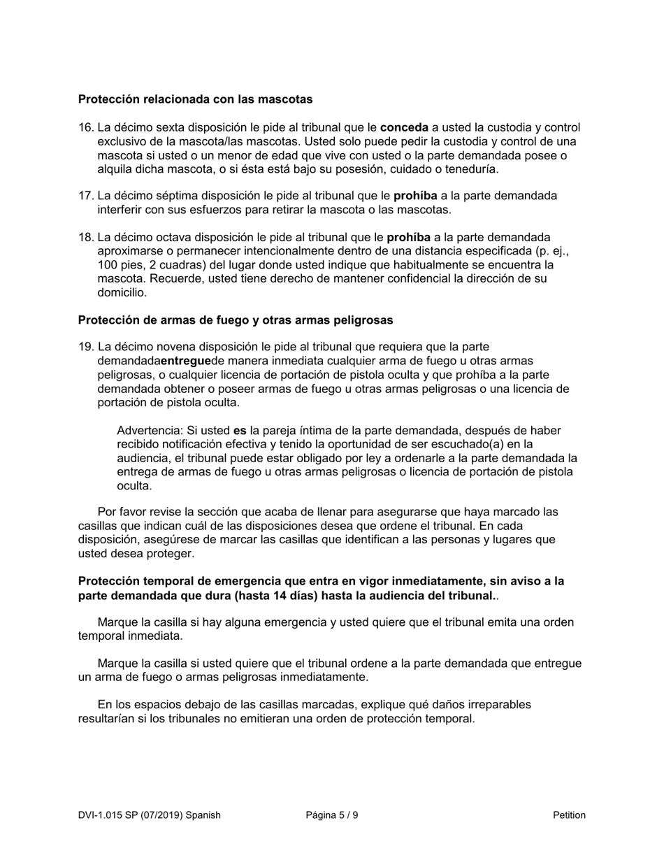 Instrucciones para Formulario WPF DV-1.015 Petition for Order for Protection - Washington (Spanish), Page 5