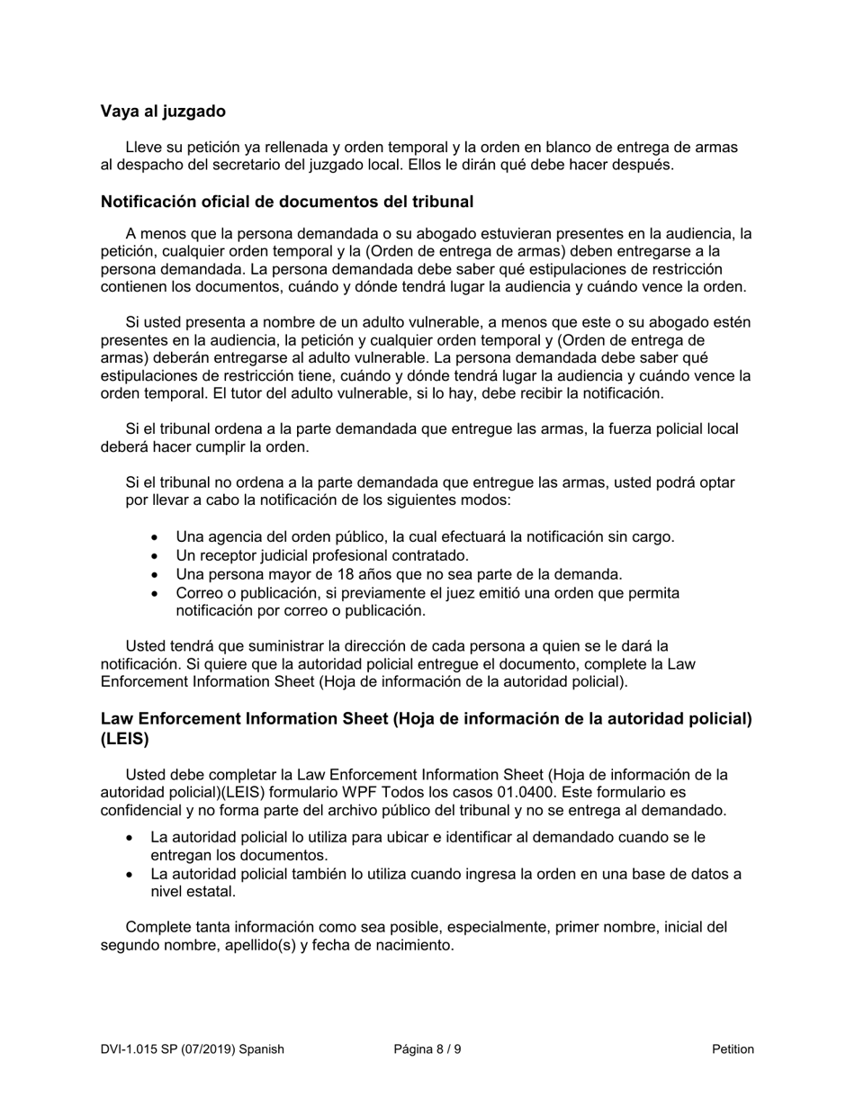 Instrucciones para Formulario WPF DV-1.015 Petition for Order for Protection - Washington (Spanish), Page 8