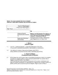 Document preview: Form WPF GR34.0100 Motion and Declaration for Waiver of Civil Fees and Surcharges - Washington (English/Spanish)