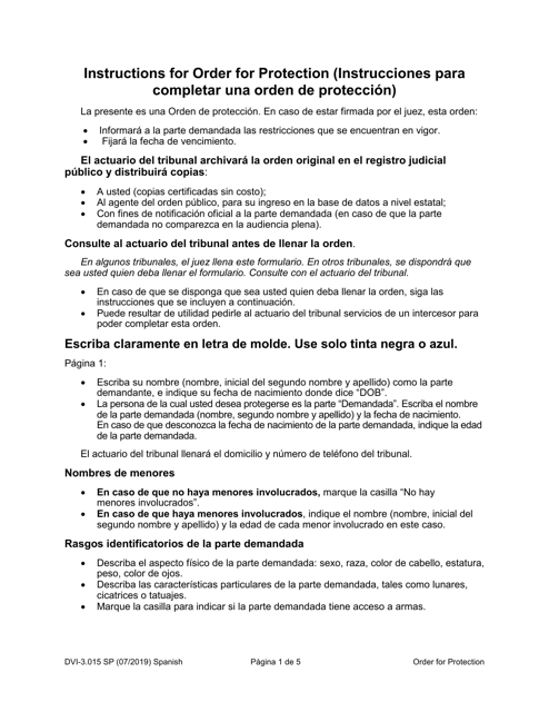 Instrucciones para Formulario WPF DV-3.015 Order for Protection - Washington (Spanish)